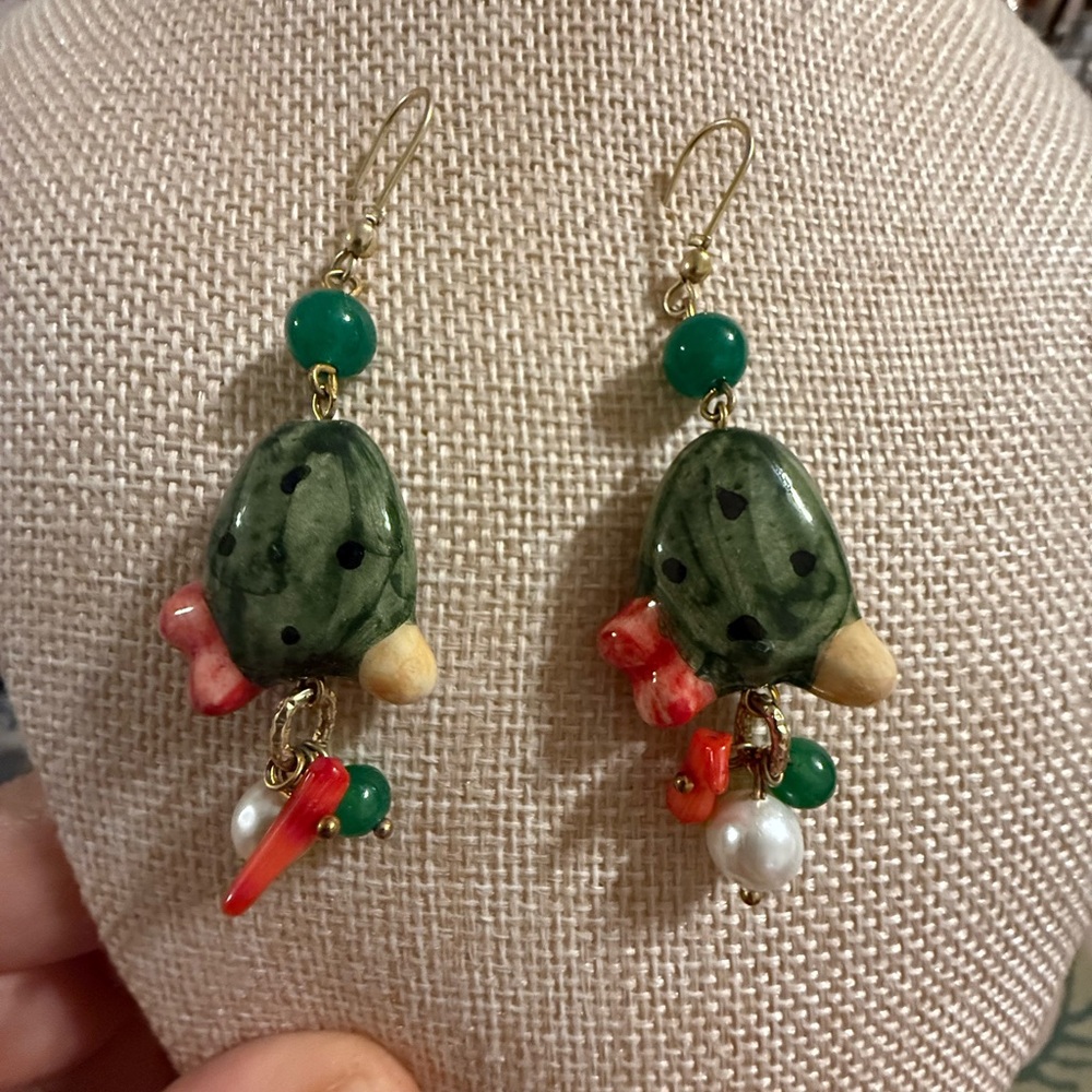 Handcrafted Green and Red Earrings